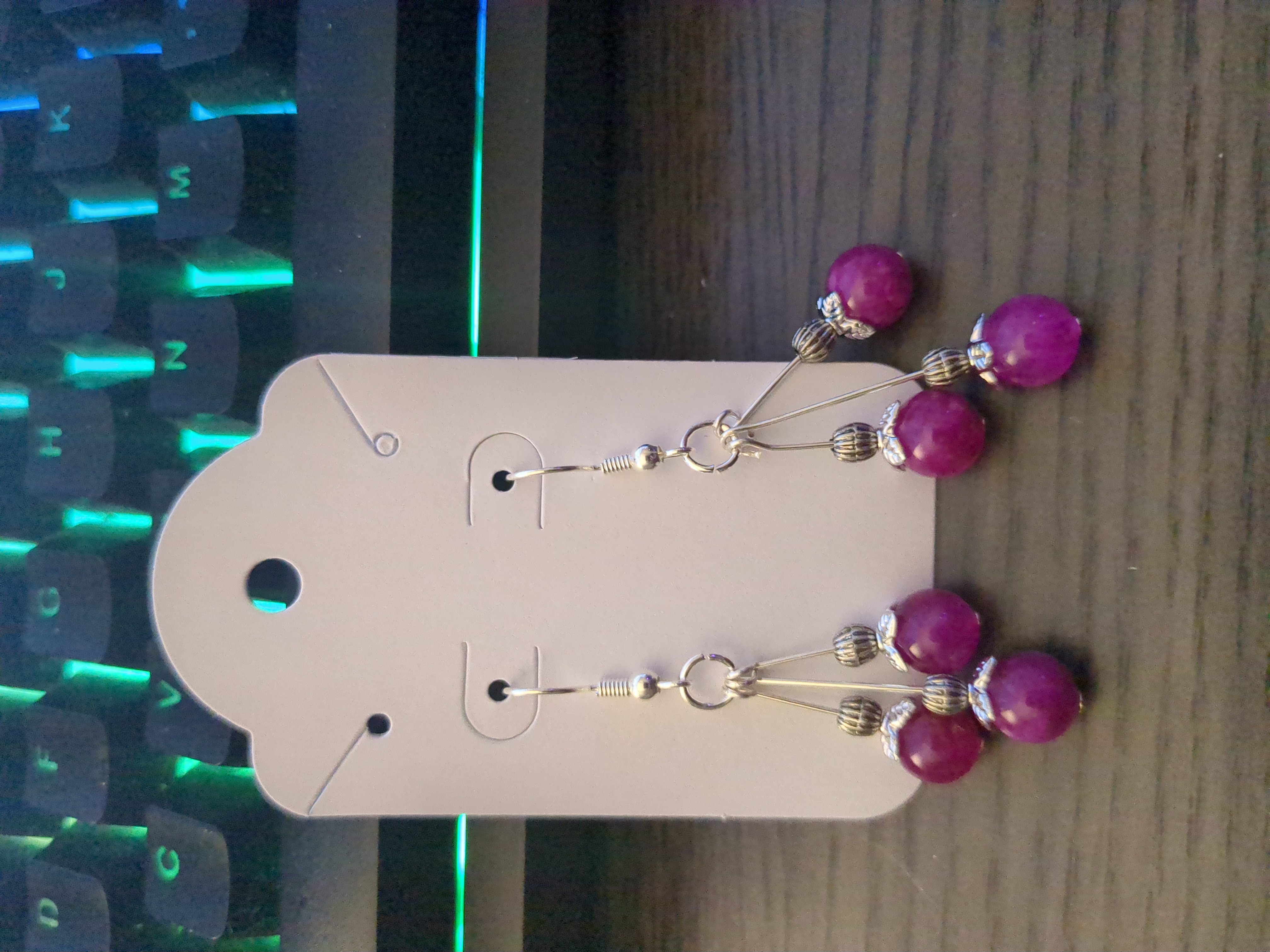 Magenta Stone Bead Earrings